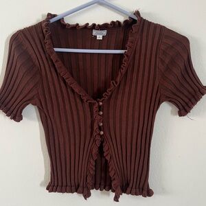 2bella Chocolate Ribbed Blouse